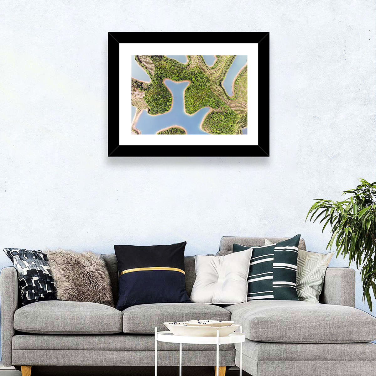 Thousand Island Lake Aerial View Wall Art in a room, landscape