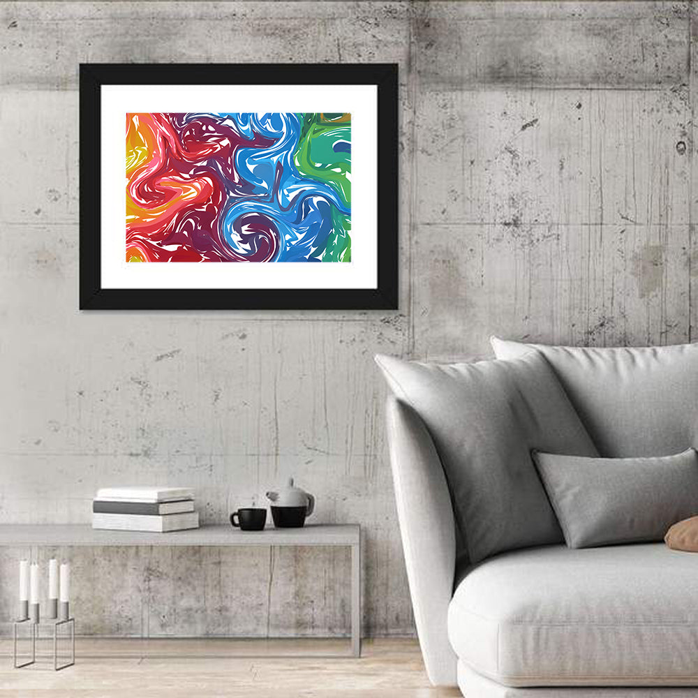 Marbled Color Flow Abstract Wall Art in a room, landscape