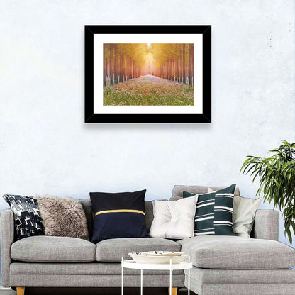 Golden Morning Forest Path Wall Art