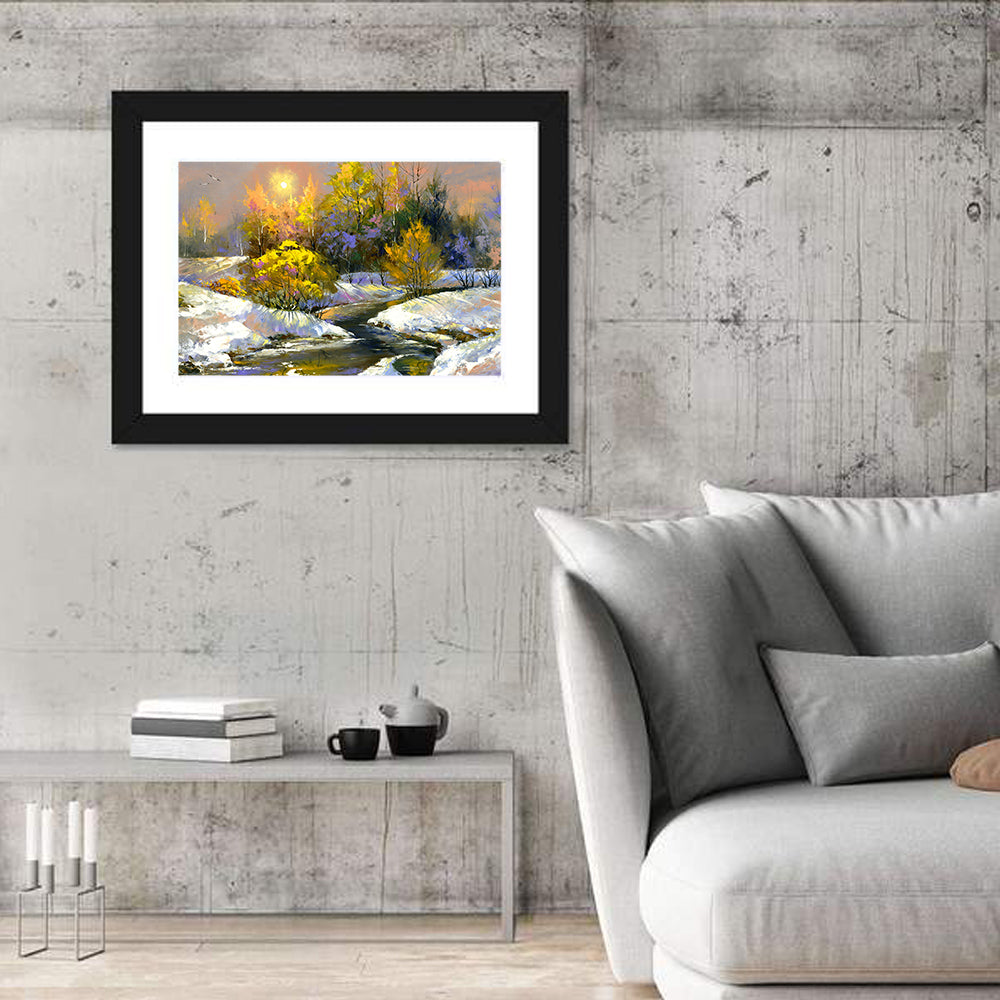 Sunlit Winter River Wall Art