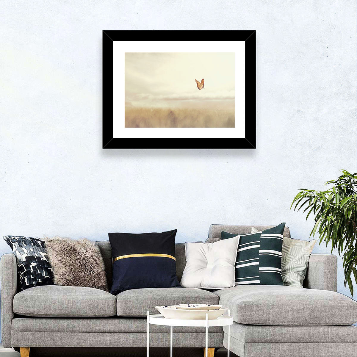 Monarch Over Beige Field Wall Art