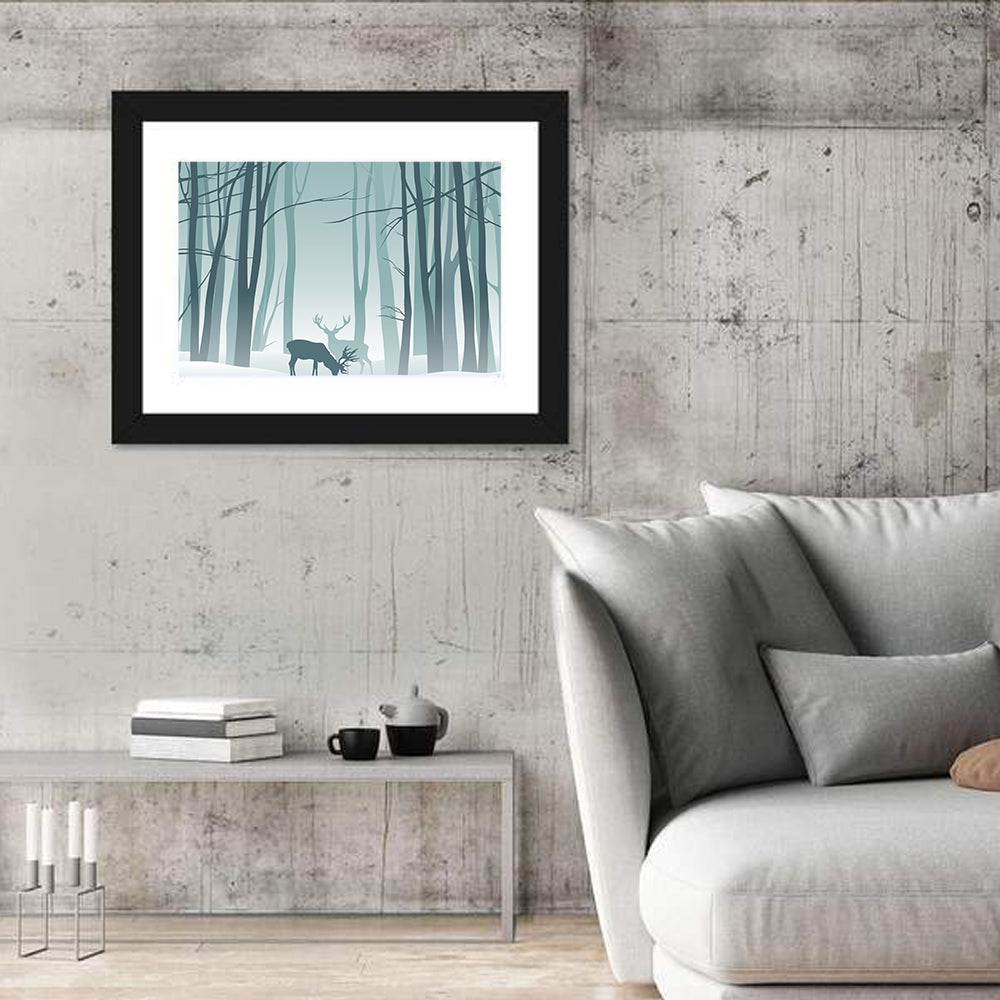 Winter Deer Silhouette Wall Art in a room, landscape