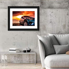 Suv on Pier at Sunset Wall Art