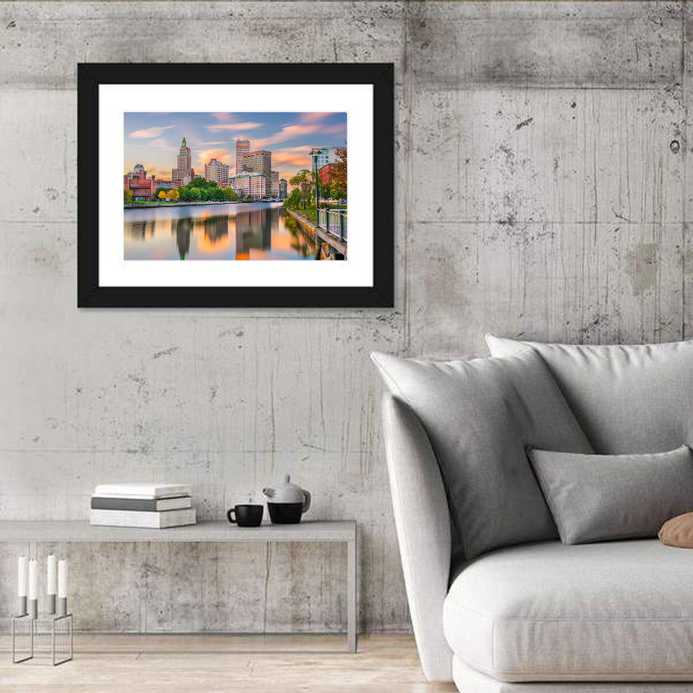 Providence Golden Hour Skyline Wall Art in a room, landscape