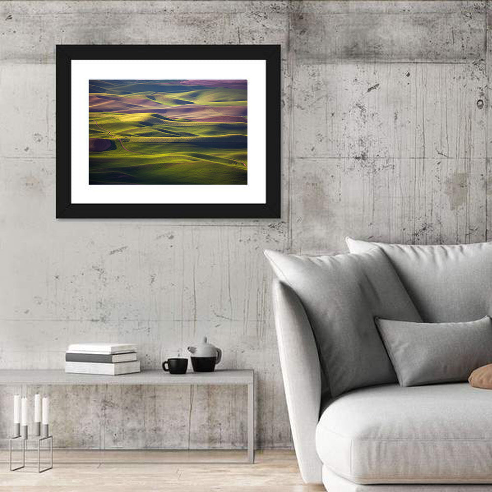 Palouse Farmland at Golden Hour Wall Art in a room, landscape