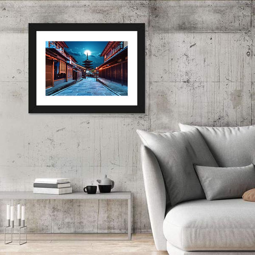 Moonlit Sannen Zaka Kyoto Wall Art in a room, landscape