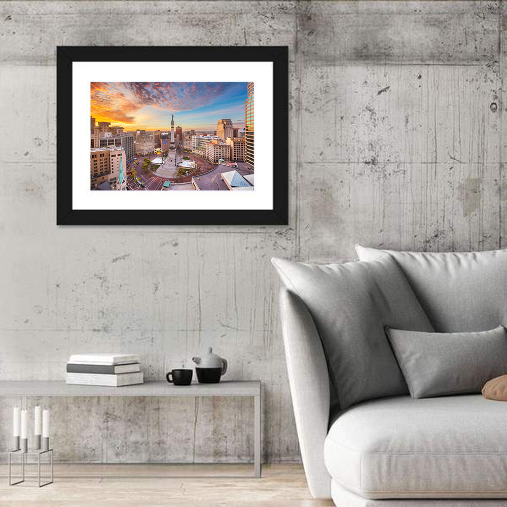 Indianapolis Monument Circle Wall Art in a room, landscape
