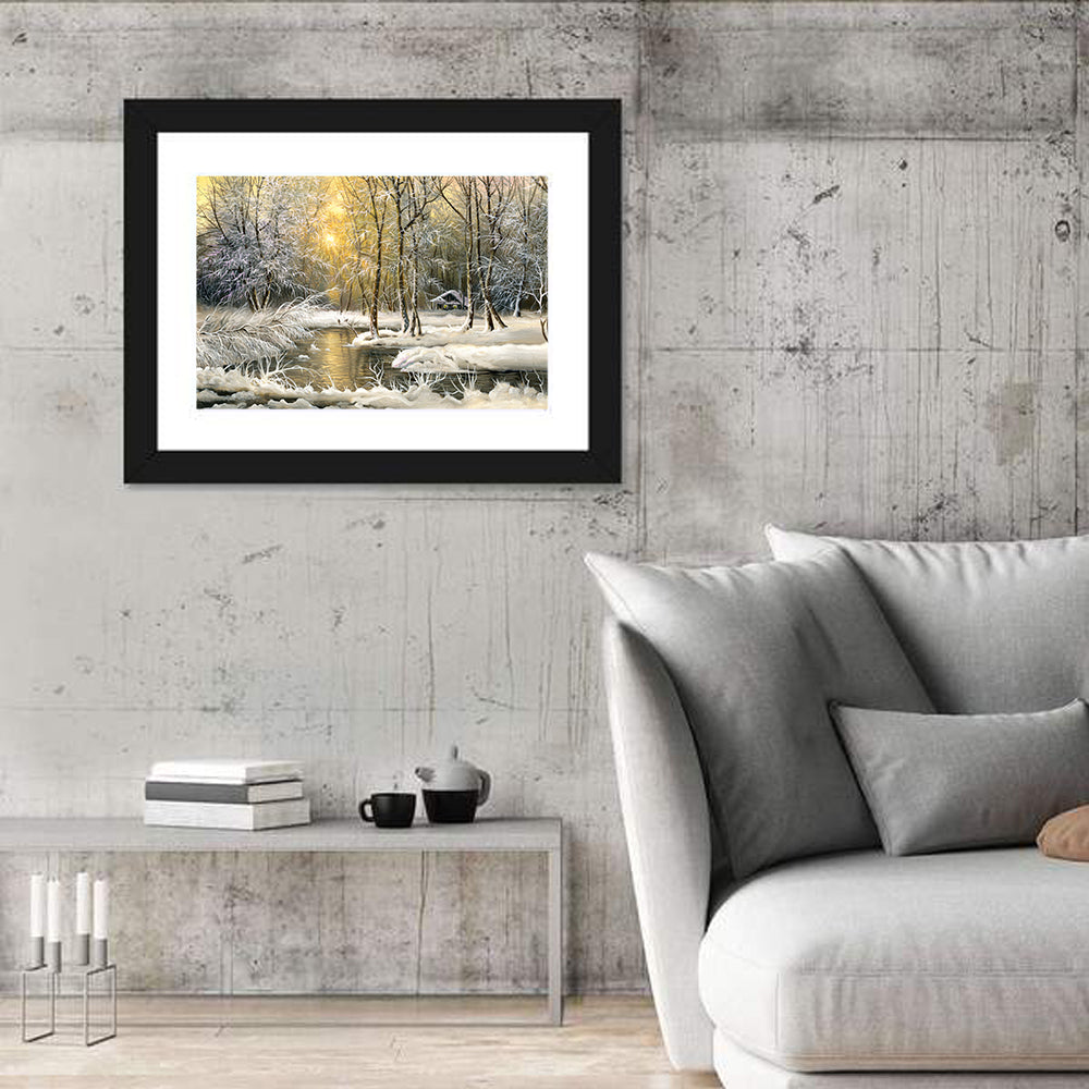 Sunlit Winter Cabin Wall Art