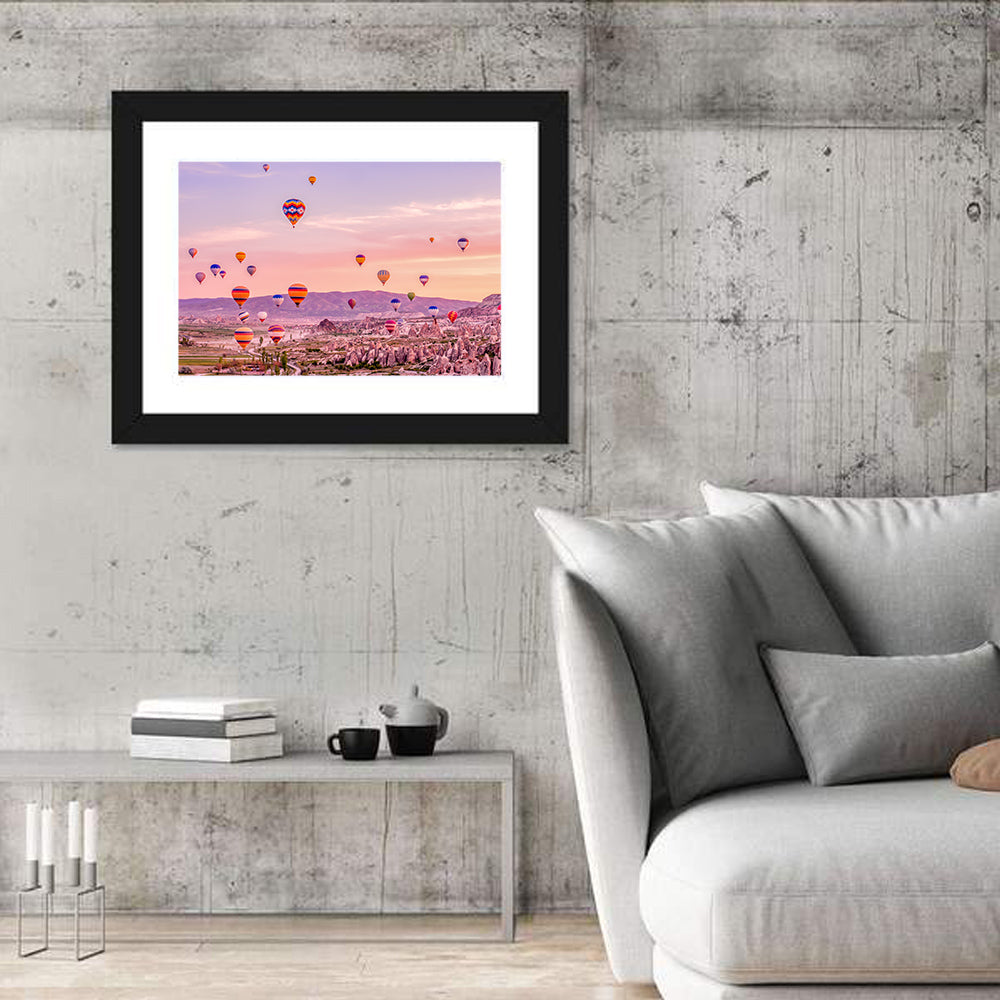 Cappadocia Hot Air Balloons Wall Art in a room, landscape