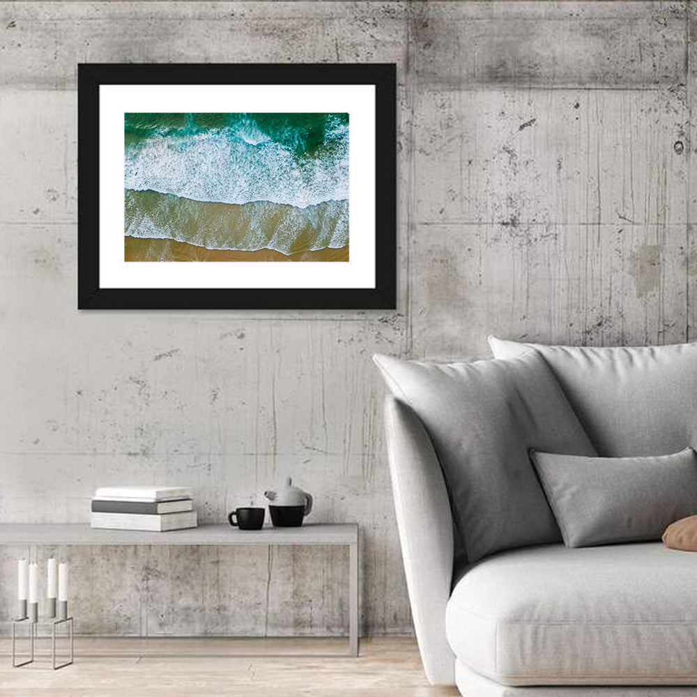 Aerial Teal Beach with Surfers Wall Art