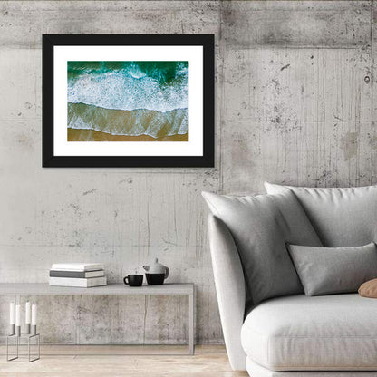 Aerial Teal Beach with Surfers Wall Art