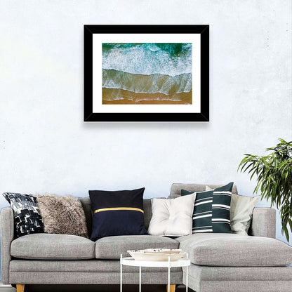 Aerial Teal Beach with Surfers Wall Art