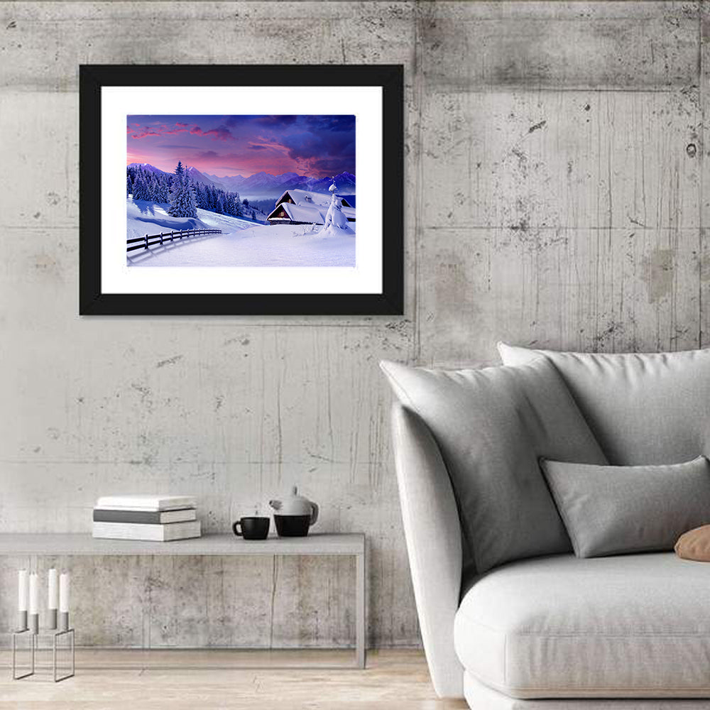 Snowy Mountain Cabin Wall Art