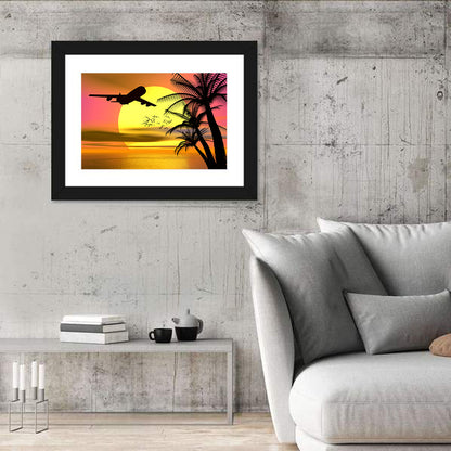 Wide-body Airplane Over Caribbean Dusk Wall Art
