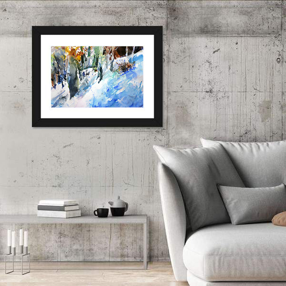 Winter Forest Watercolor Study Wall Art in a room, landscape