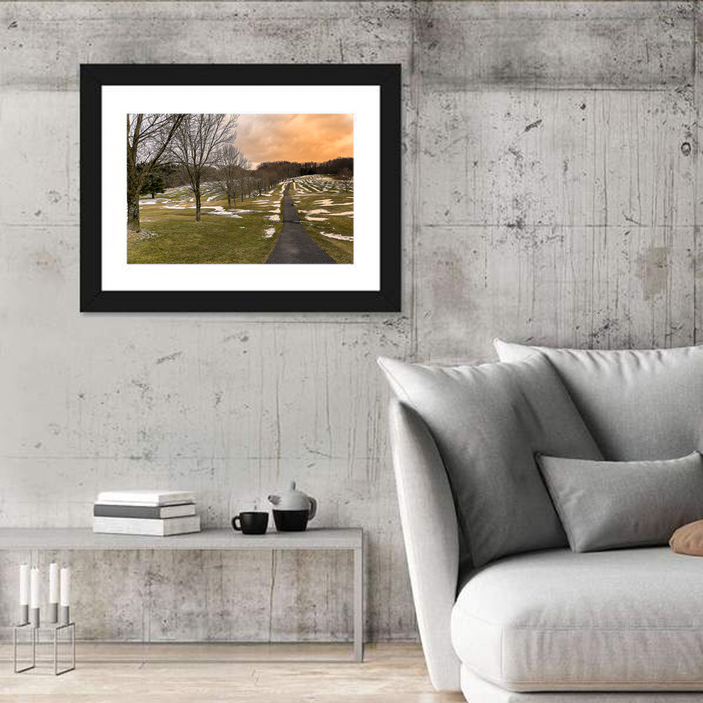 Roscoe Conkling Park Winter Path Wall Art in a room, landscape
