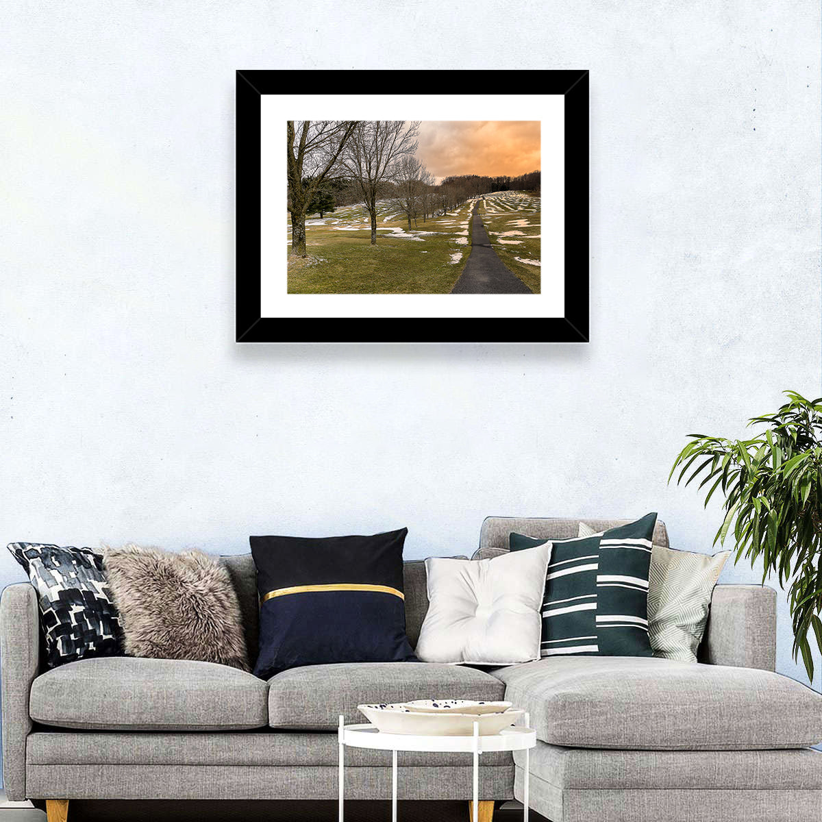 Roscoe Conkling Park Winter Path Wall Art in a room, landscape