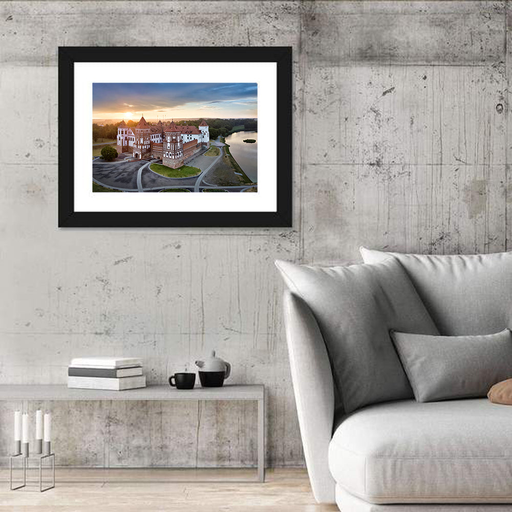 Mir Castle Sunrise Over Lake Wall Art