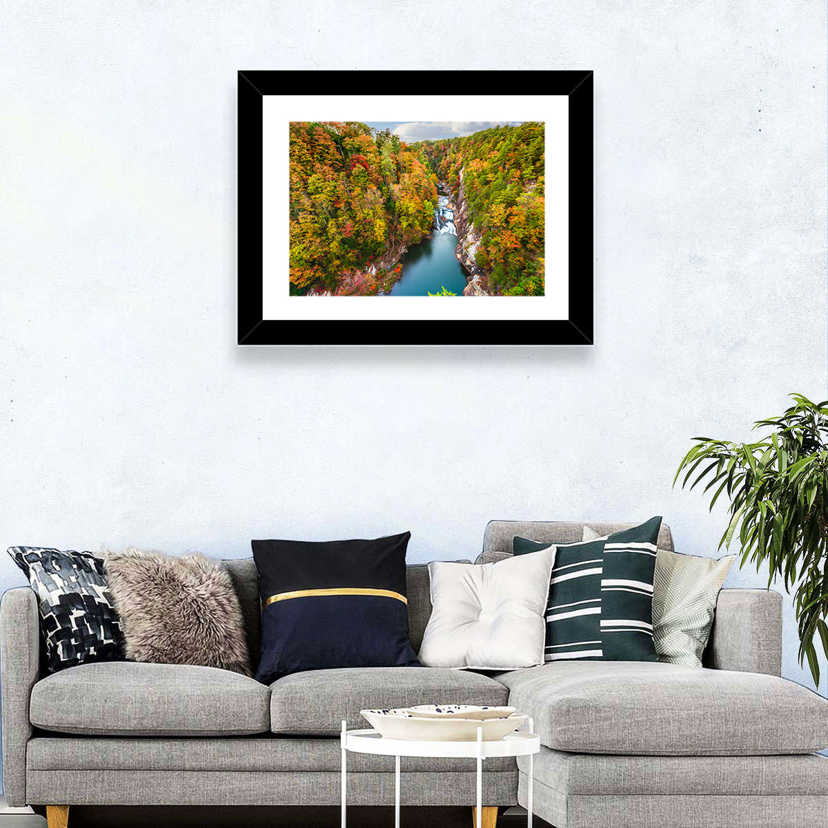 Tallulah Gorge Waterfall Wall Art in a room, landscape