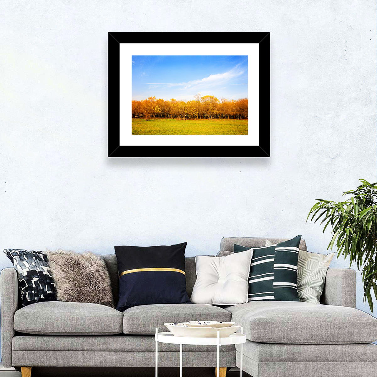 Autumn Forest Meadow Wall Art in a room, landscape