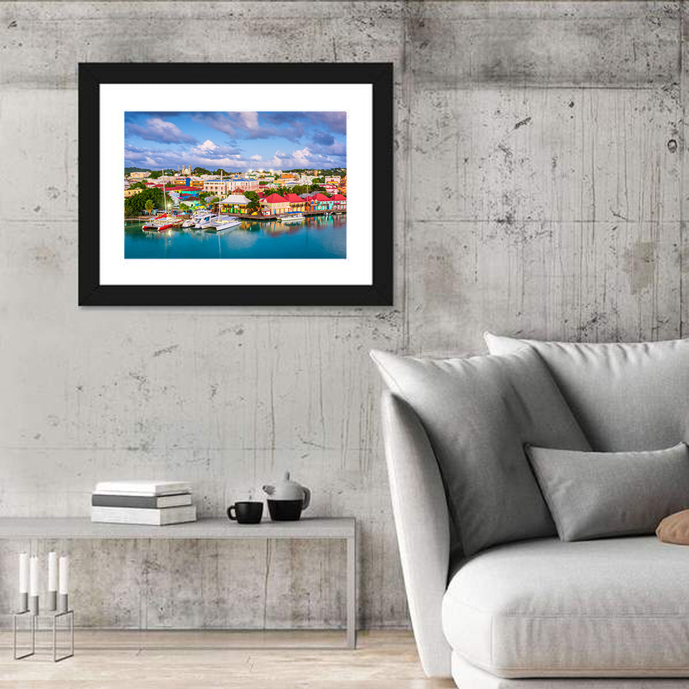 St. John’s Harbor at Golden Dusk Wall Art in a room, landscape