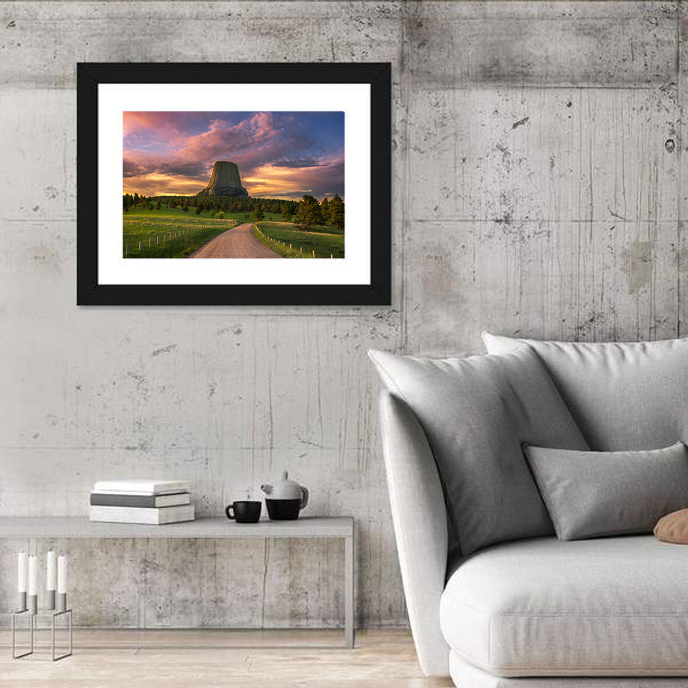 Devils Tower at Sunset Wall Art in a room, landscape