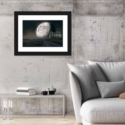 Haunted House Under Full Moon Wall Art