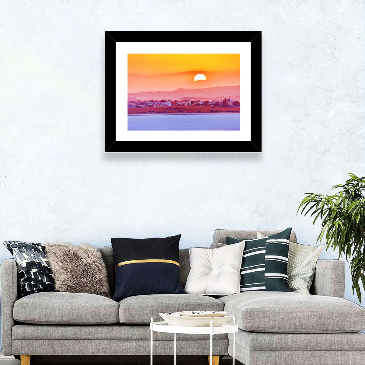 Golden Salt Lake Sunset Wall Art in a room, landscape