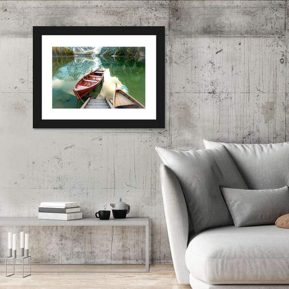 Autumn Lake with Wooden Boats Wall Art