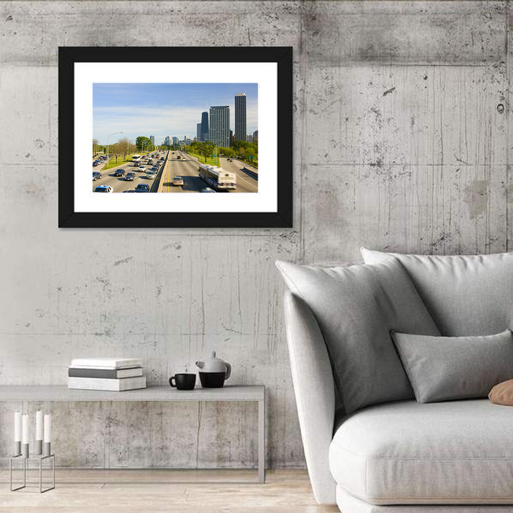 Chicago Expressway Toward Downtown Skyline Wall Art