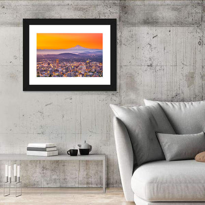 Mount Hood Over Portland Skyline Wall Art