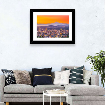 Mount Hood Over Portland Skyline Wall Art