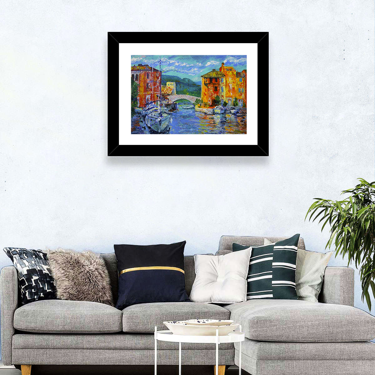 Port Grimaud Canal Scene Wall Art in a room, landscape
