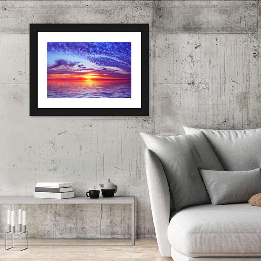 Bay Beach Sunset Wall Art in a room, landscape