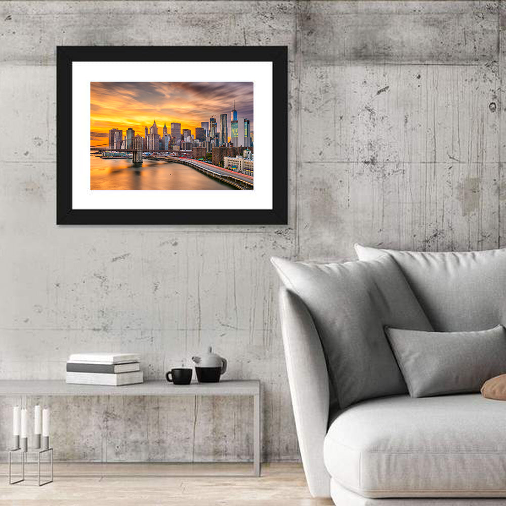 Lower Manhattan Skyline Wall Art in a room, landscape