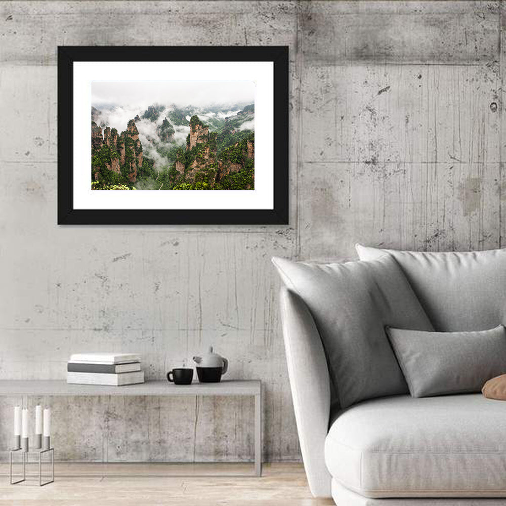 Zhangjiajie Sandstone Pillars Wall Art in a room, landscape