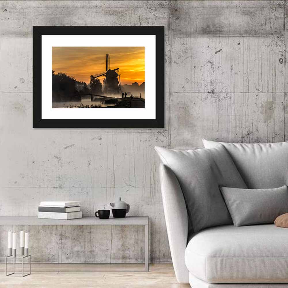 Misty Windmill at Sunrise Wall Art