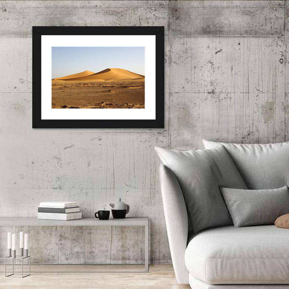 Golden Hour Desert Dunes Wall Art in a room, landscape