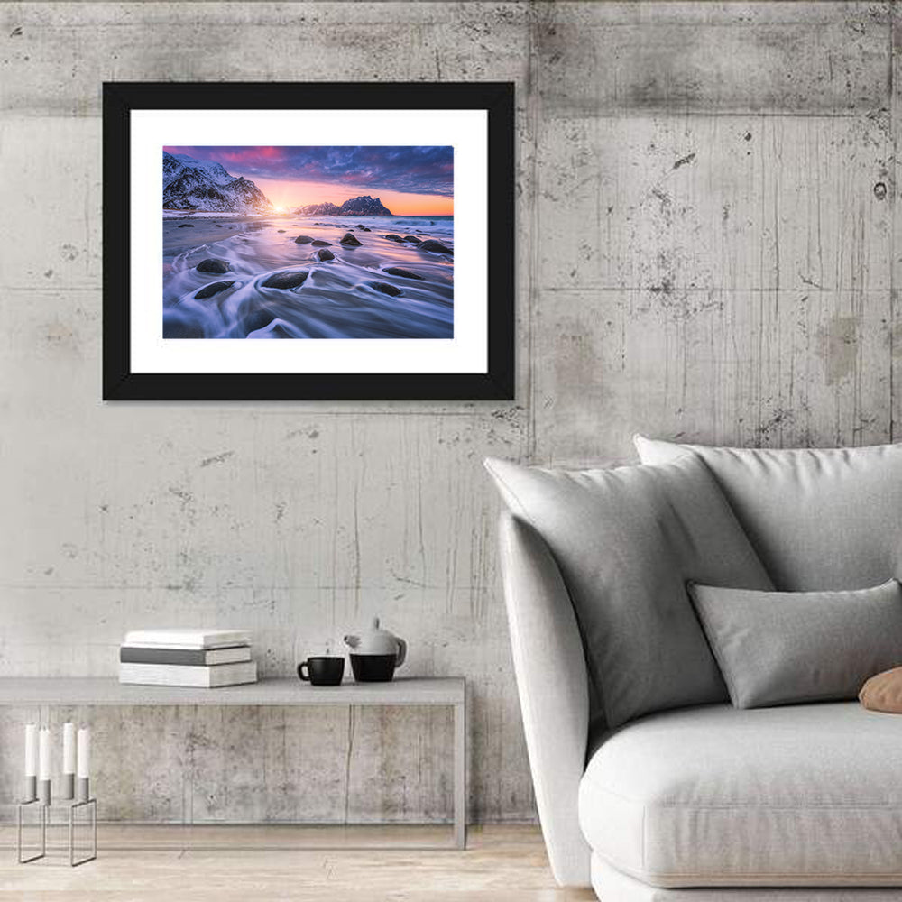 Utakleiv Sandy Beach Wall Art in a room, landscape