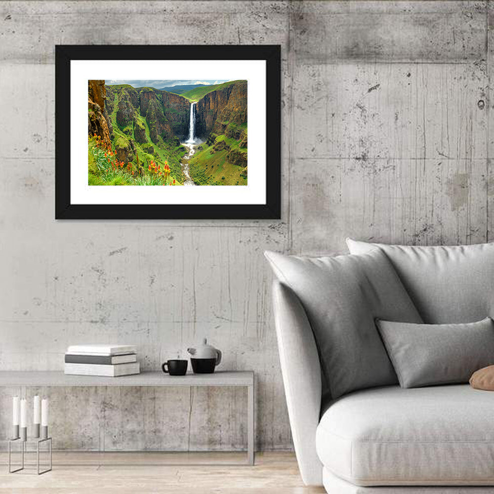 Maletsunyane Falls with Torch Lilies Wall Art in a room, landscape