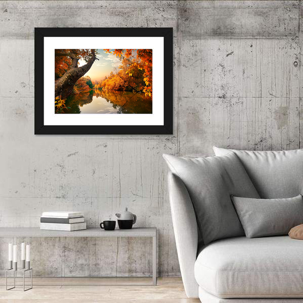 Golden Autumn River Reflections Wall Art