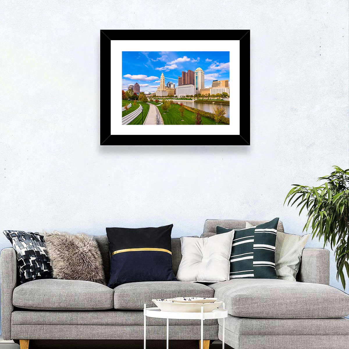 Columbus Skyline Wall Art in a room, landscape