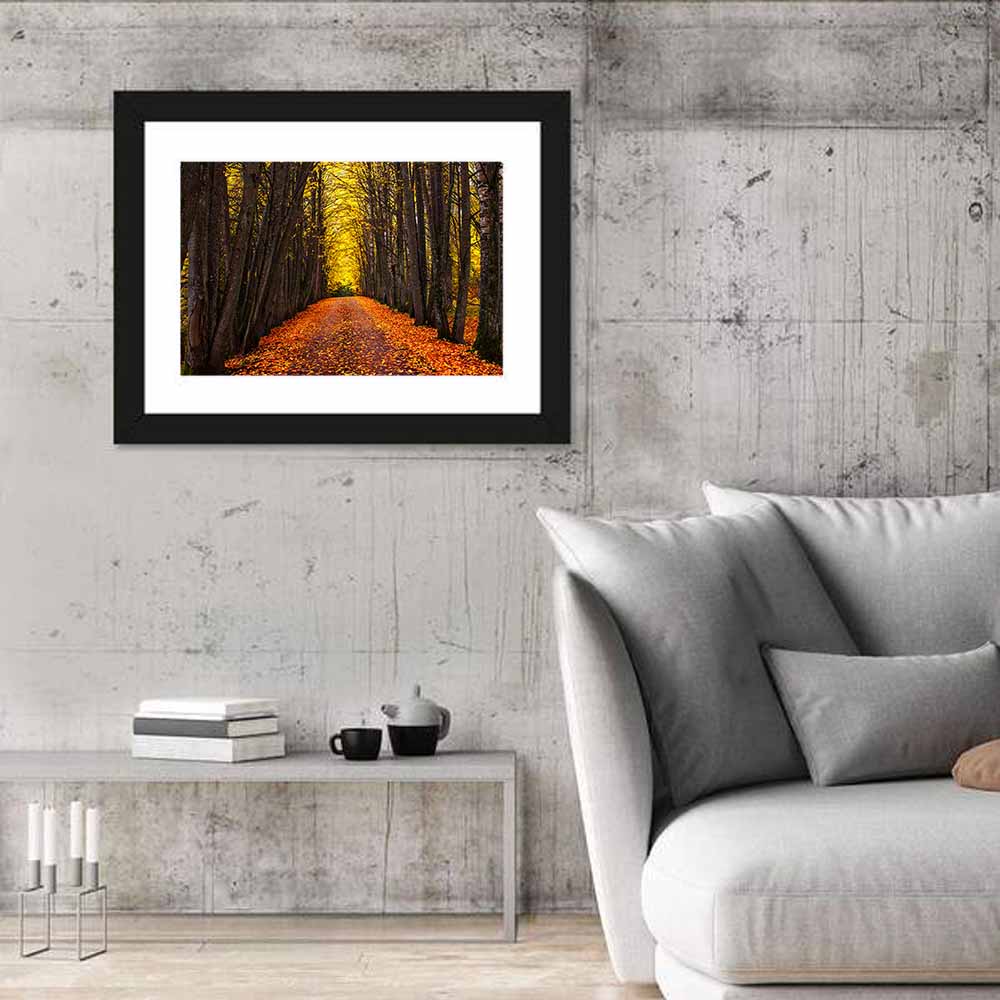 Autumn Park Path Under Yellow Canopy Wall Art