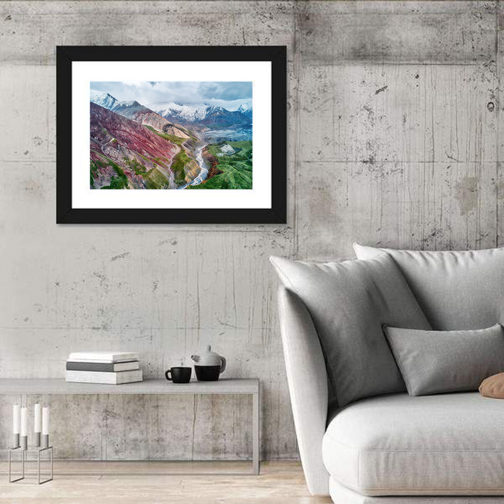 Mount Lenin Glacial Valley Wall Art in a room, landscape