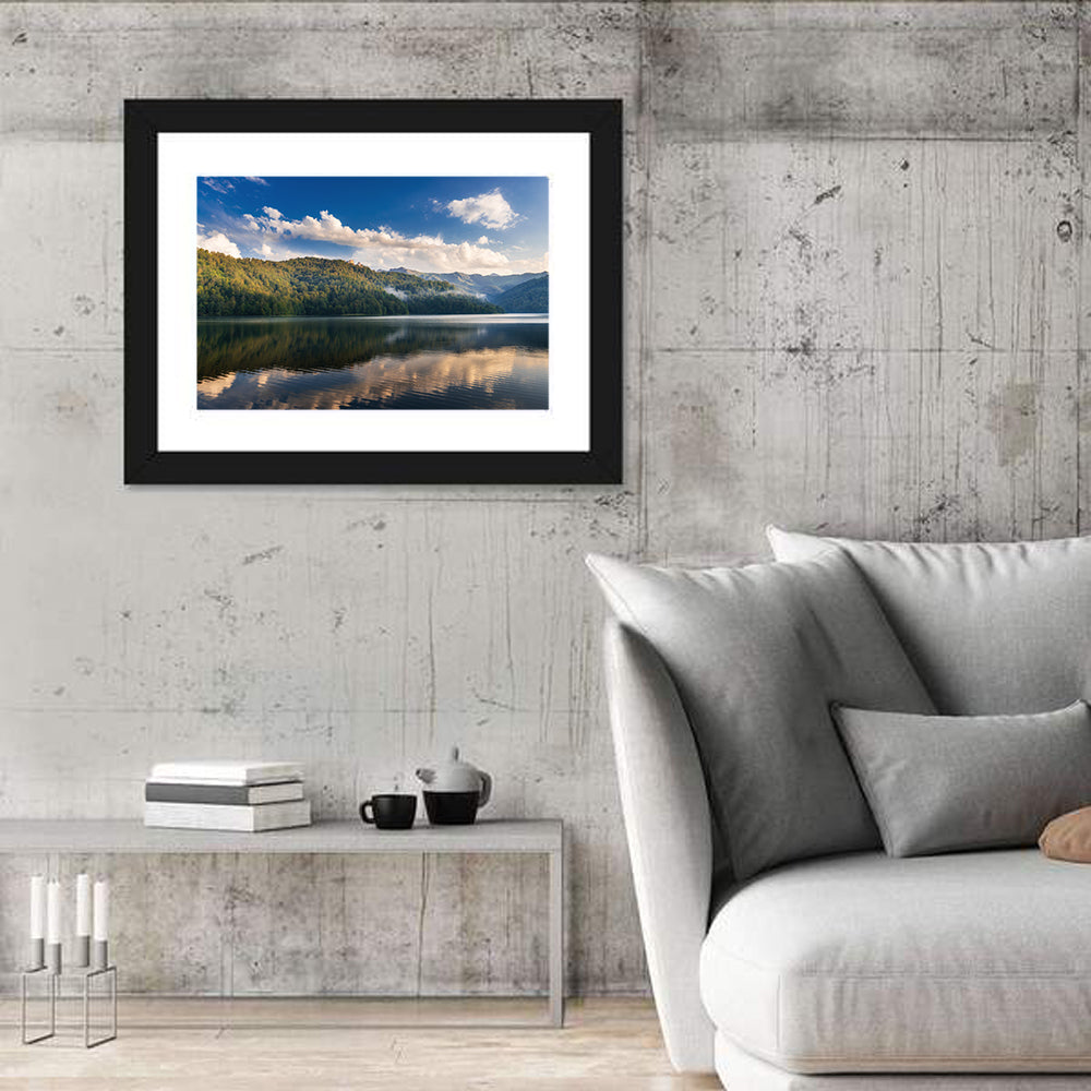 Golden Mist Mountain Lake Wall Art