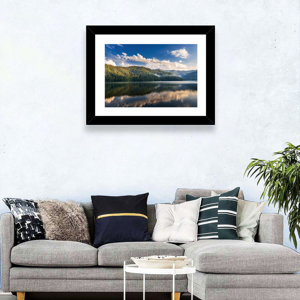Golden Mist Mountain Lake Wall Art