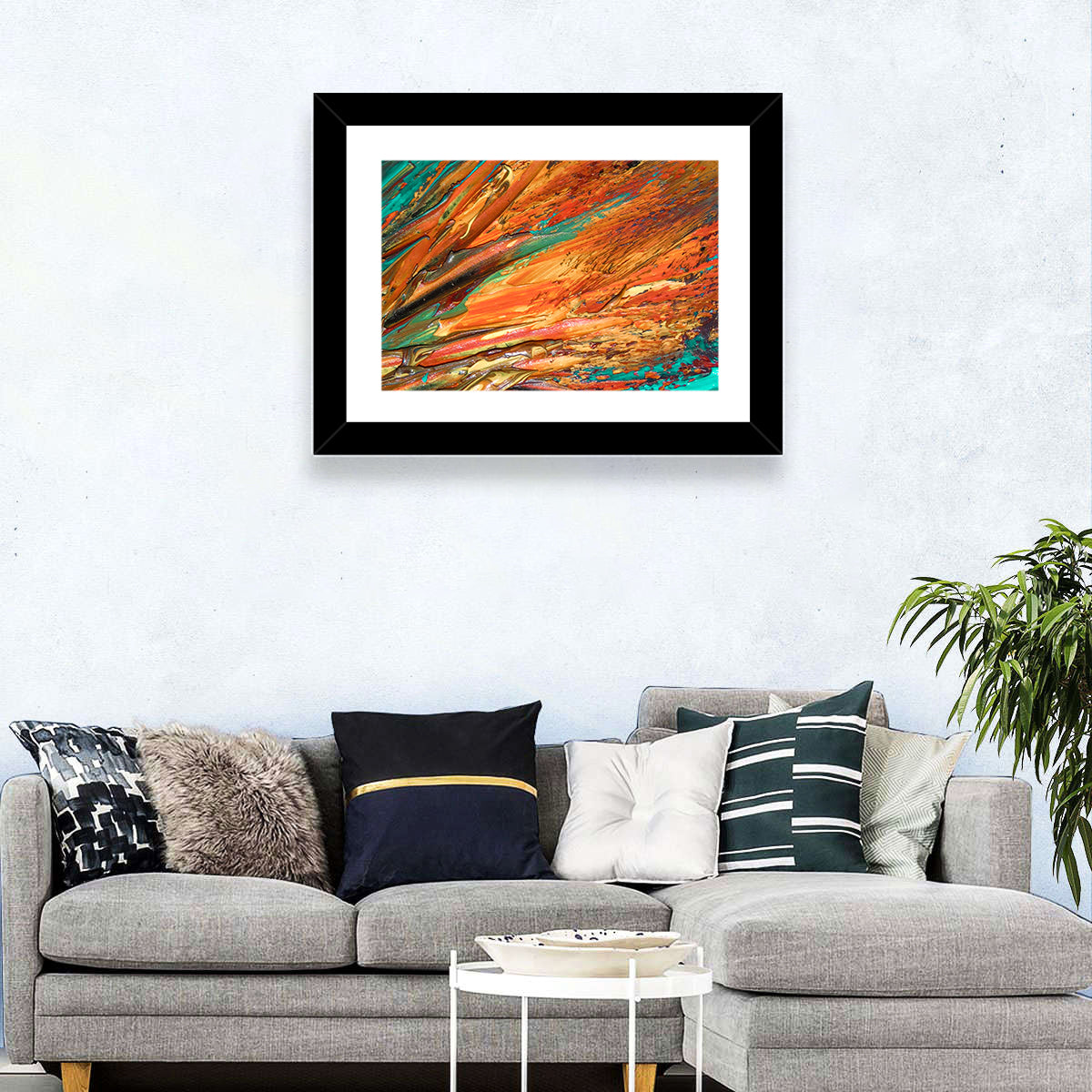 Flowing River Abstract in Orange and Teal Wall Art