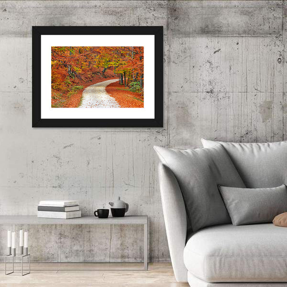 Misty Gravel Path Through Autumn Trees Wall Art