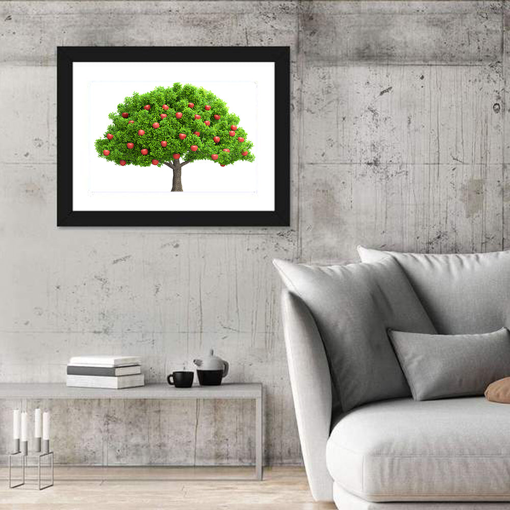 Bright Red Apple Tree Illustration Wall Art