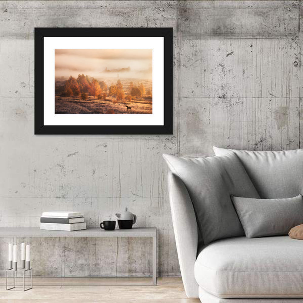 Autumn Morning Horse Silhouette Wall Art